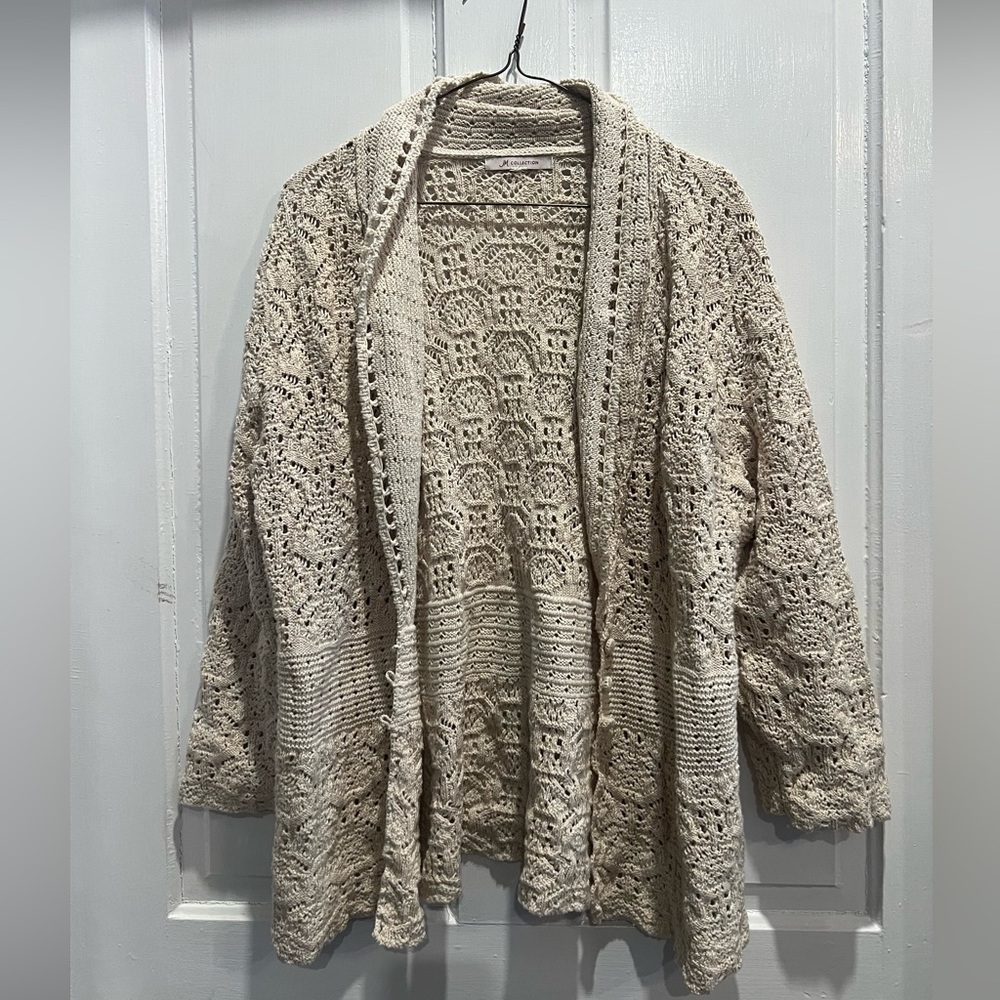 JM Collection Beige Open-Front Cardigan